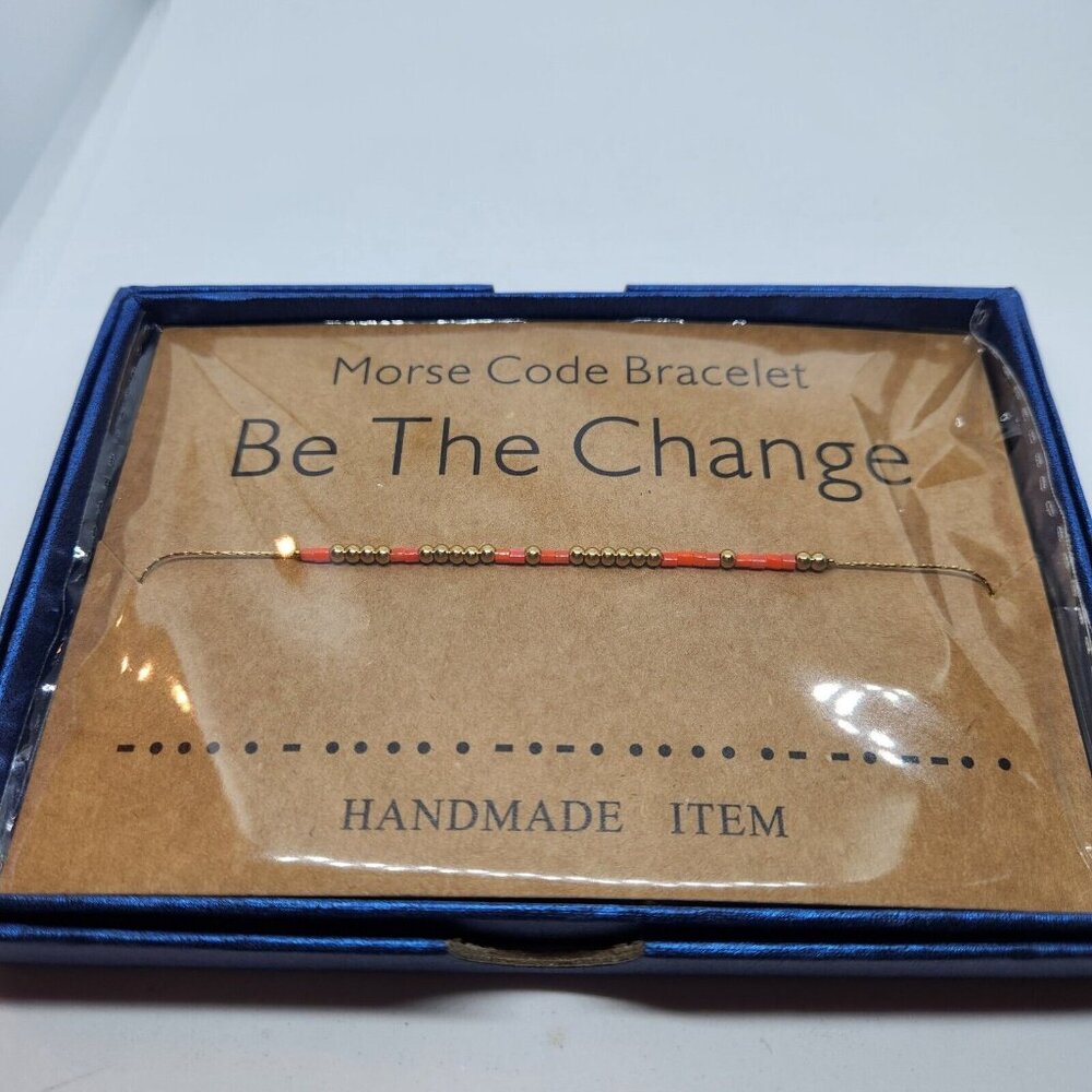 Be The Change Bracelet Morse Code Orange Gold Tone Adjustable